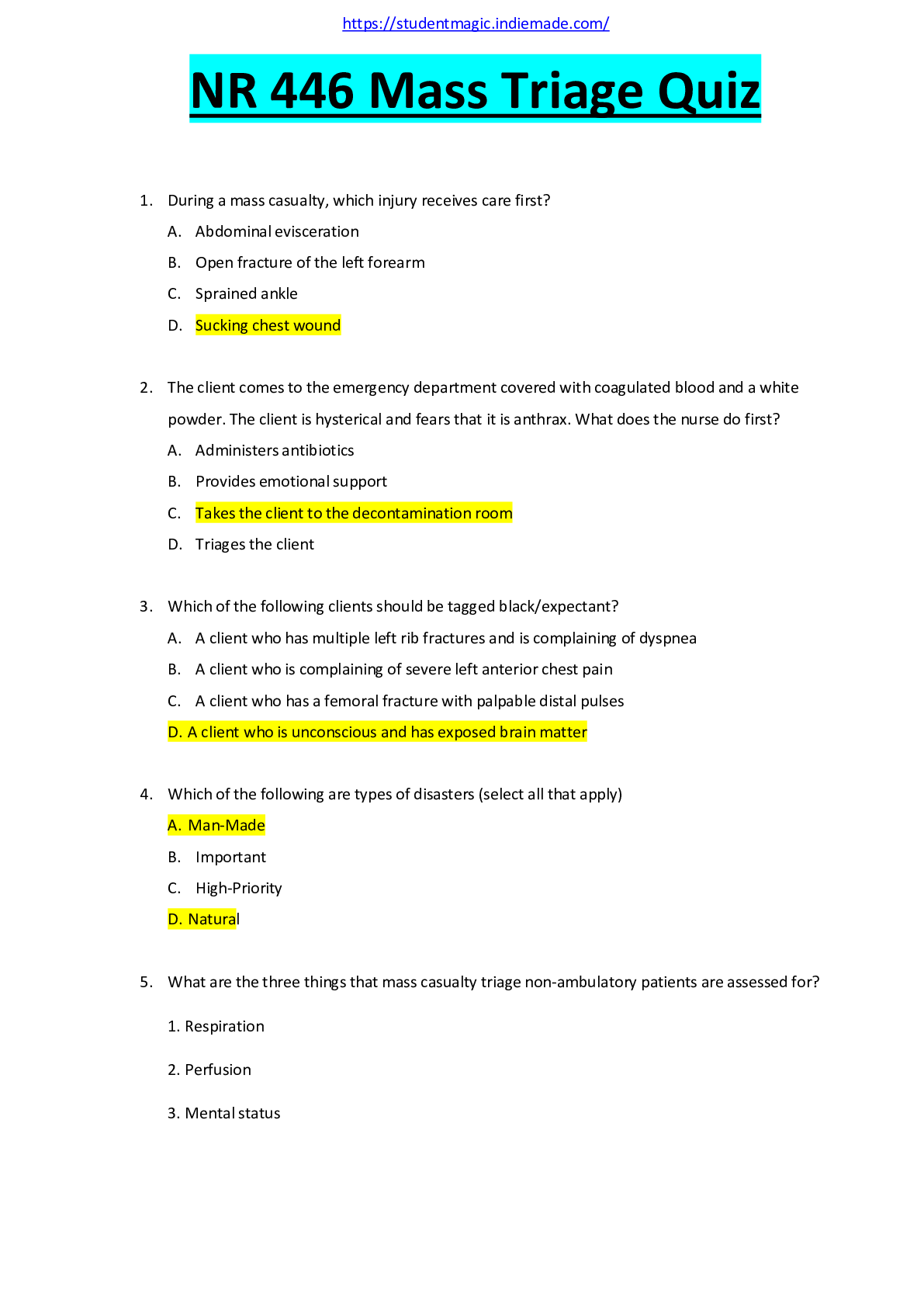 Preview of NR 446 Mass Triage Quiz